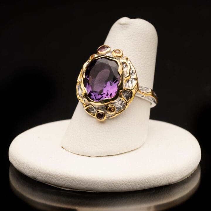 Amethyst, Rhodolite, and Sapphire Ring