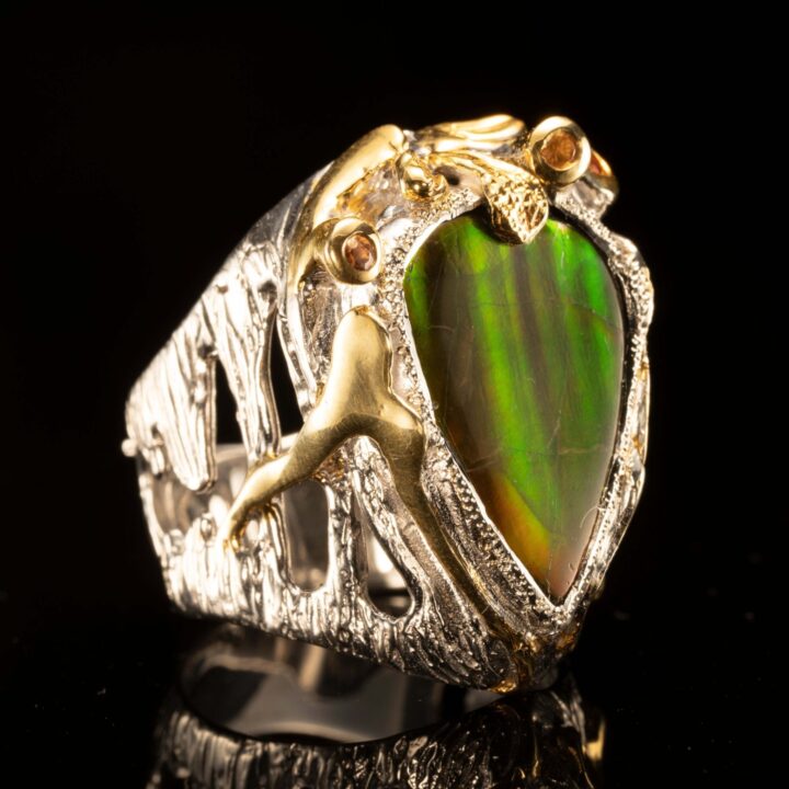 Ammolite and Sapphire Ring