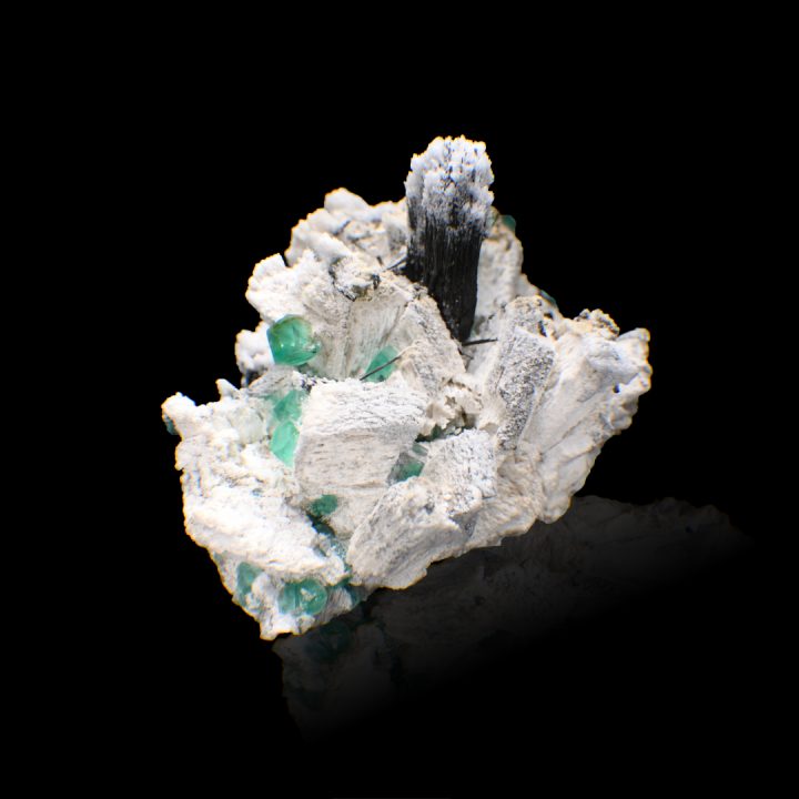 Right-side view of Erongo specimen showing Black Tourmaline with green Fluorite and Feldspar matrix