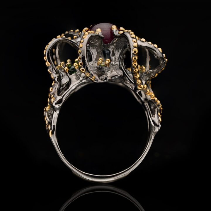 Ruby, Peridot, and Chrome Diopside Tentacle Ring - Image 5