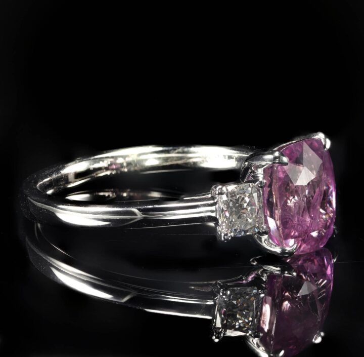 Pink Sapphire and Cushion Diamond Ring (GIA Certified) - 6.5 size - Image 4