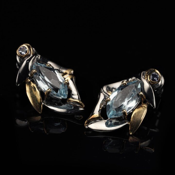Aquamarine, Sapphire, Silver, and Gold-Plated Earrings - 15g