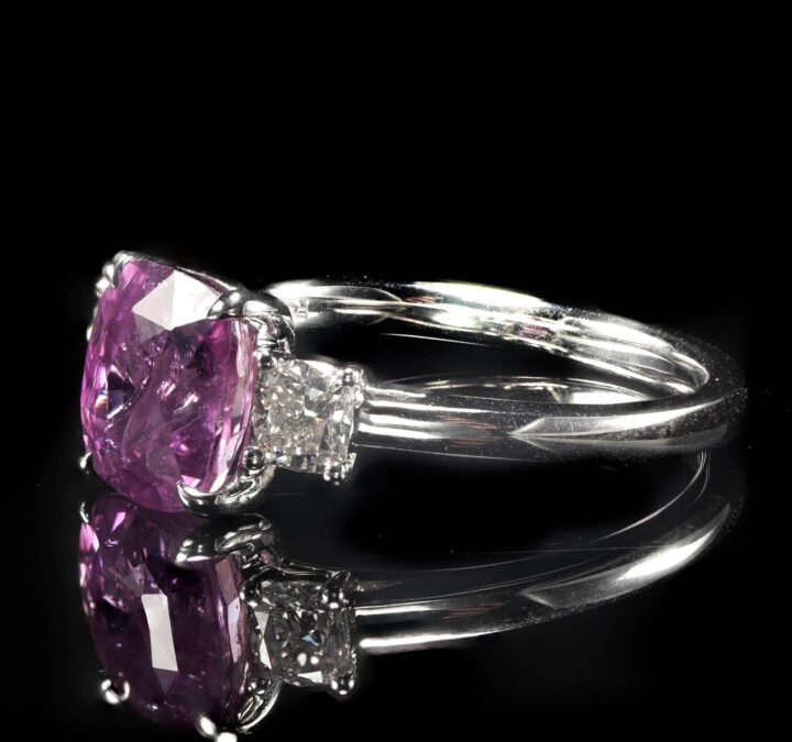 Pink Sapphire and Cushion Diamond Ring (GIA Certified) - 6.5 size - Image 3