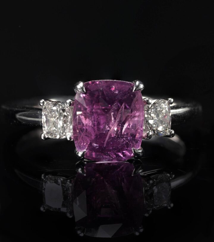 Pink Sapphire and Cushion Diamond Ring (GIA Certified) - 6.5 size