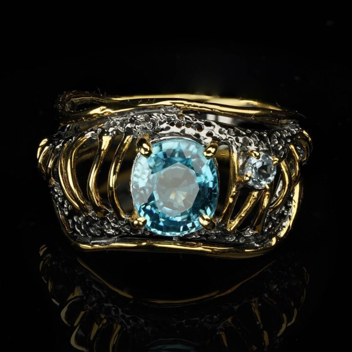 Blue Topaz With Moissanite Ring