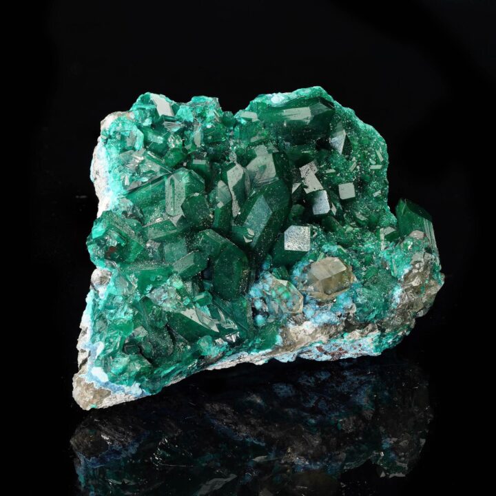 Dioptase With Plancheite on Calcite I