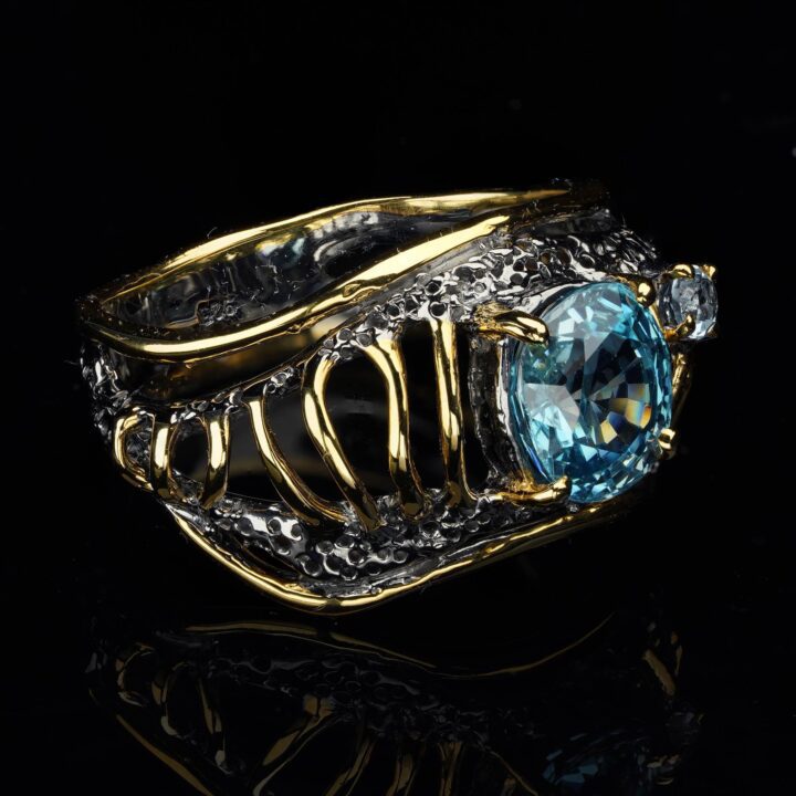 Blue Topaz With Moissanite Ring - Image 3