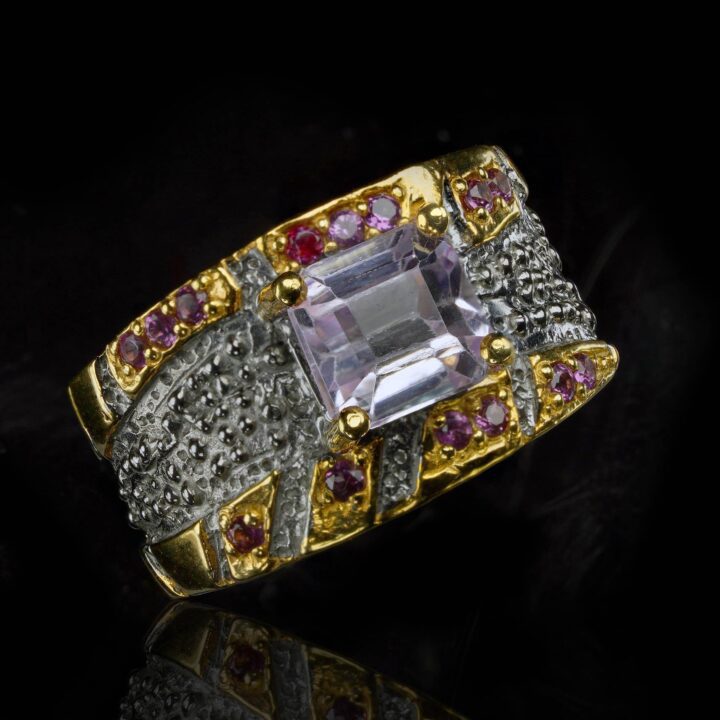 Kunzite and Rhodolite Ring