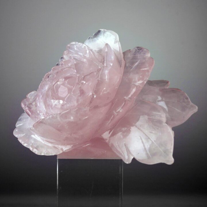 Hand-Carved Rose Quartz Rose From Madagascar III - Image 2