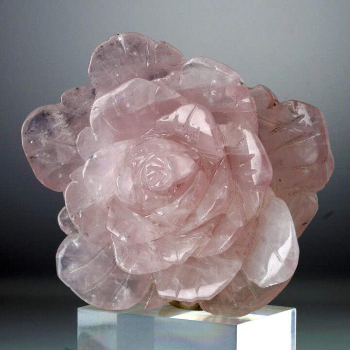 Hand-Carved Rose Quartz Rose From Madagascar II - Image 2