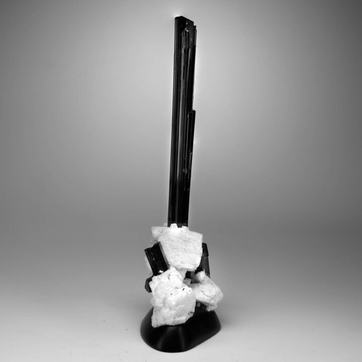 Black Tourmaline With Albite on Custom Stand - Image 3