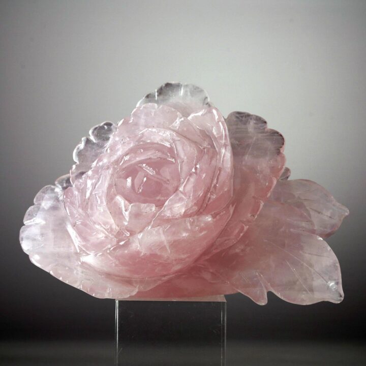 Hand-Carved Rose Quartz Rose From Madagascar III - Image 3