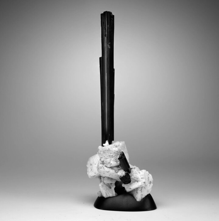 Black Tourmaline With Albite on Custom Stand - Image 4