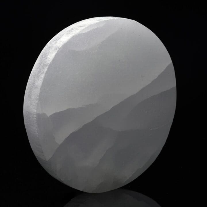 Thick Round Hand-Carved Selenite Plate - Image 2