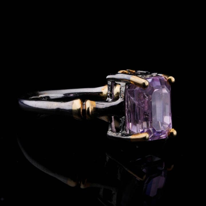 Emerald-Cut Pink Kunzite Ring // Sterling Silver With Gold Accents - Image 2