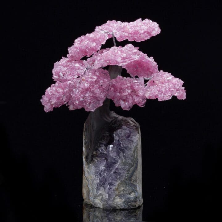 Rose Quartz Gemstone Tree on Amethyst Cluster Base - Image 3