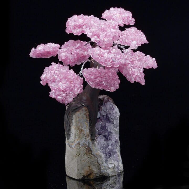 Rose Quartz Gemstone Tree on Amethyst Cluster Base - Image 2