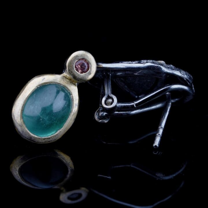 Ammolite, Chrome Tourmaline, and Pink Sapphire Drop Earrings - Image 5