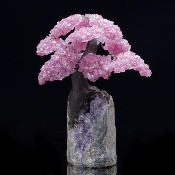 Rose Quartz Gemstone Tree on Amethyst Cluster Base - Image 5