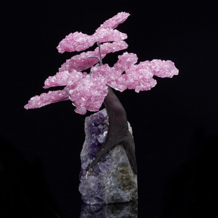 Rose Quartz Gemstone Tree on Amethyst Cluster Base - Image 3