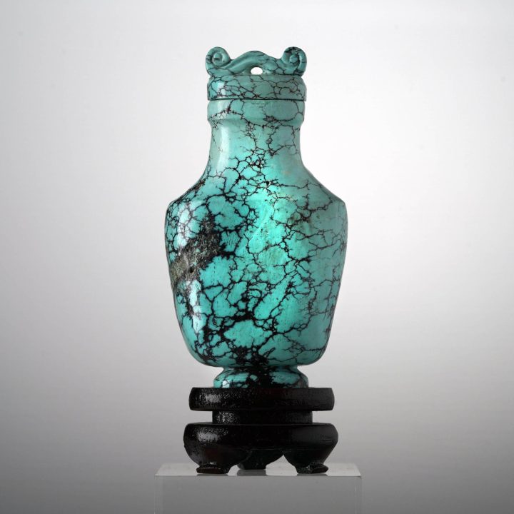 Hand‑Carved Turquoise Bottle with Custom Wood Base - Image 4