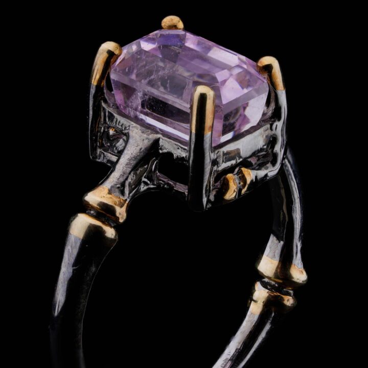 Emerald-Cut Pink Kunzite Ring // Sterling Silver With Gold Accents - Image 5
