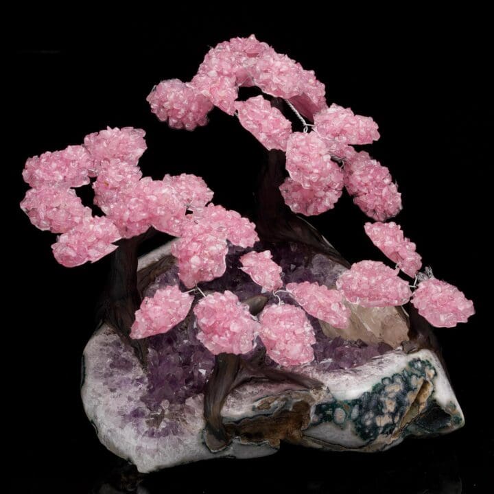 Large Rose Quartz Gemstone Tree on Amethyst With Selenite - Image 5