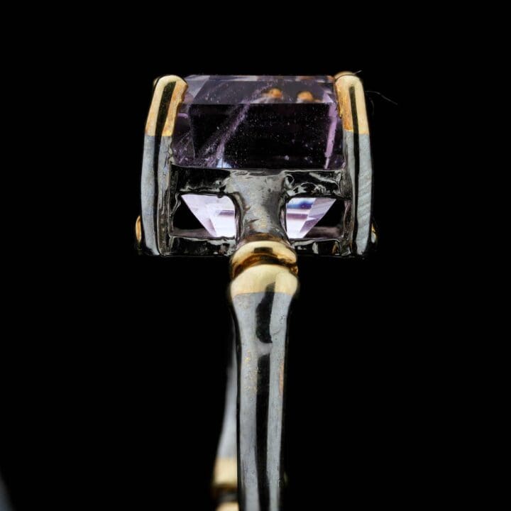 Emerald-Cut Pink Kunzite Ring // Sterling Silver With Gold Accents - Image 4