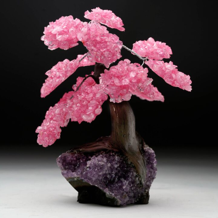 Rose Quartz Gemstone Tree on Amethyst Cluster Base - Image 3