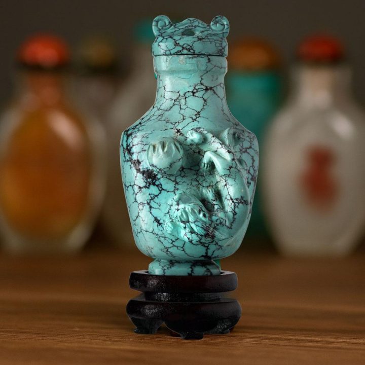 Hand‑Carved Turquoise Bottle with Custom Wood Base - Image 5