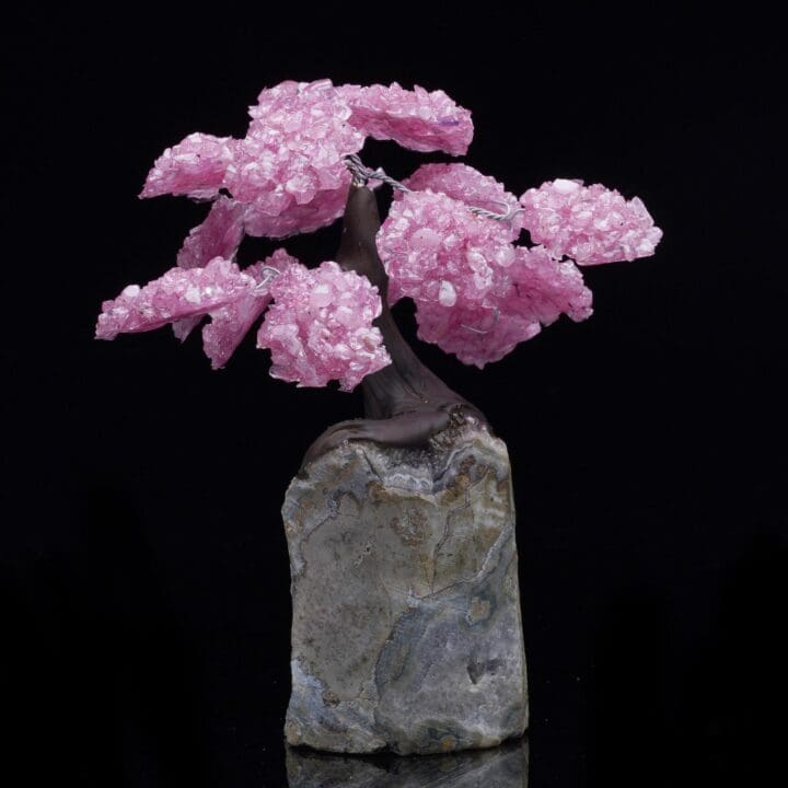 Rose Quartz Gemstone Tree on Amethyst Cluster Base - Image 4