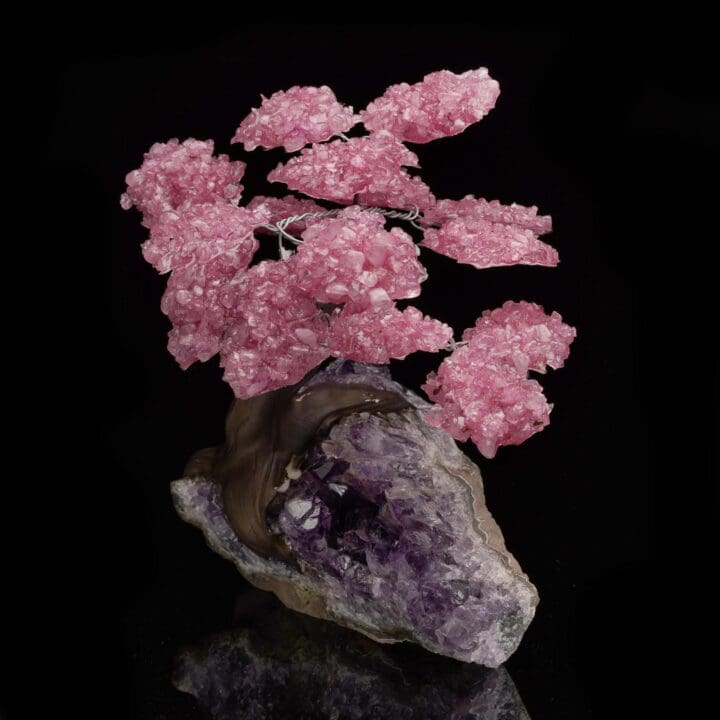 Rose Quartz Gemstone Tree on Amethyst Cluster Base - Image 4