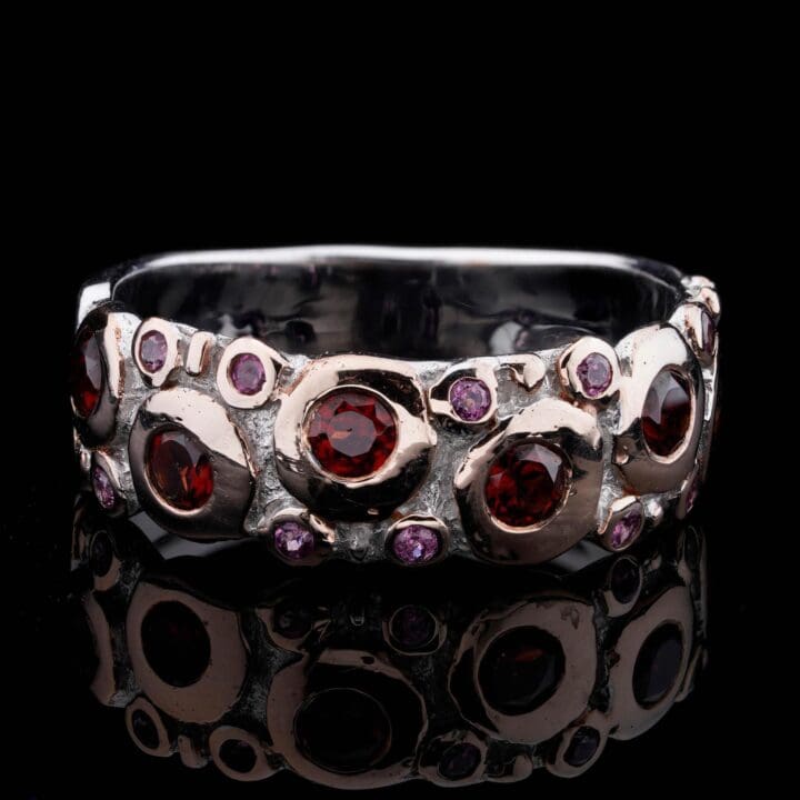 Garnet, Rhodolite, and Red Sapphire Gemstone Band // Size 9