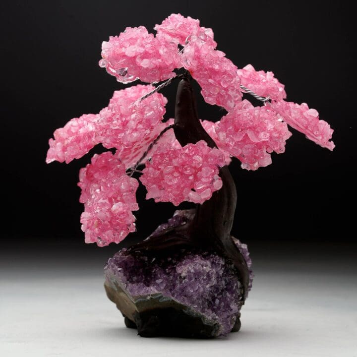 Rose Quartz Gemstone Tree on Amethyst Cluster Base - Image 2