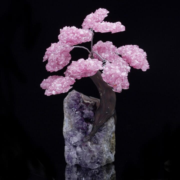 Rose Quartz Gemstone Tree on Amethyst Cluster Base - Image 2