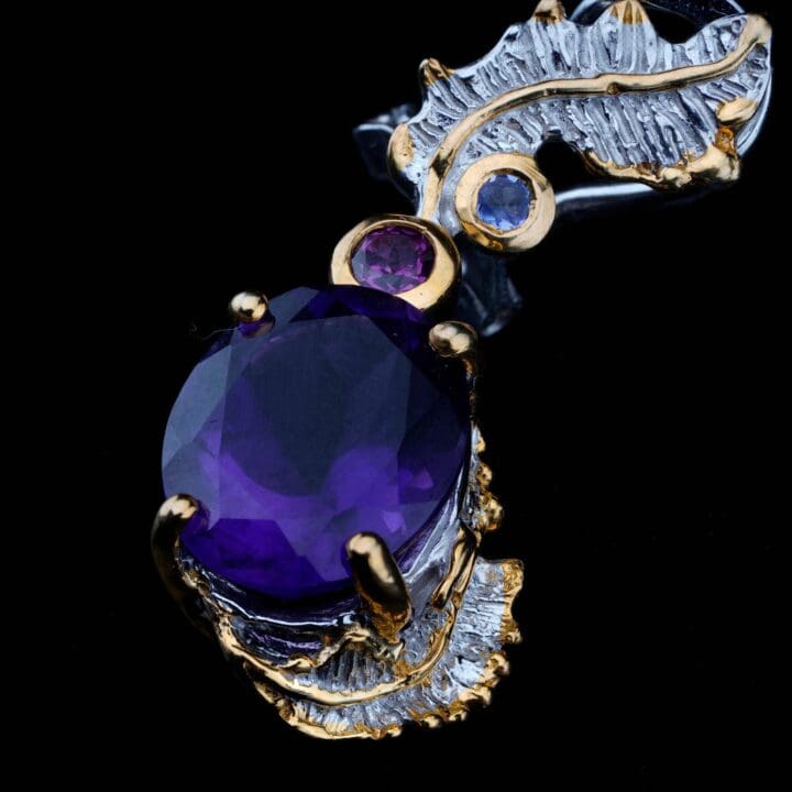 Amethyst, Rhodolite, and Tanzanite Drop Earrings // Sterling Silver and Gold Leaf - Image 5