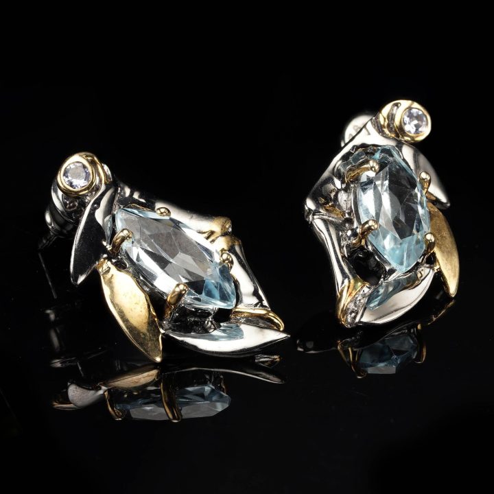 Aquamarine, Sapphire, Silver, and Gold-Plated Earrings - 15g - Image 2