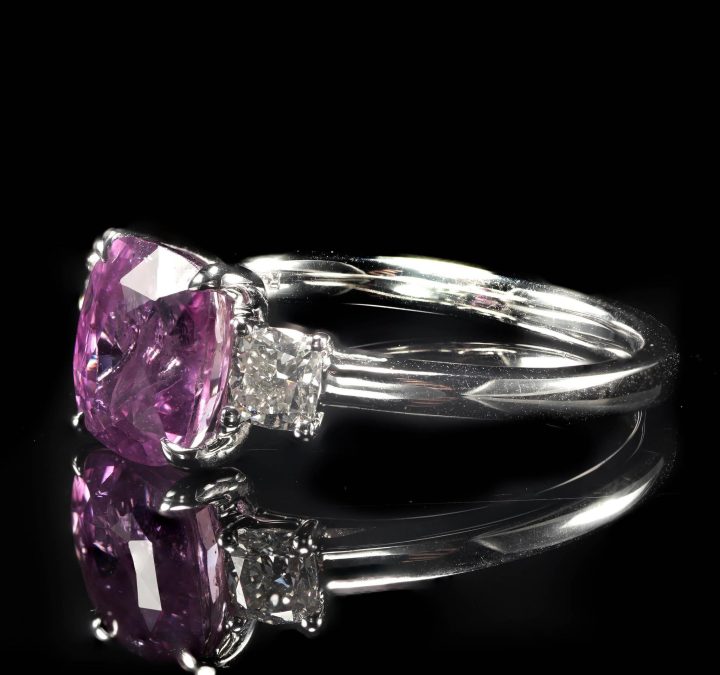 Pink Sapphire and Cushion Diamond Ring (GIA Certified) - 6.5 size - Image 3