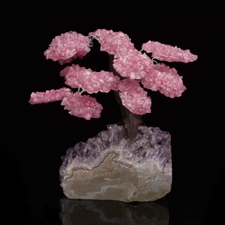 Rose Quartz Gemstone Tree on Amethyst Cluster Base - Image 5