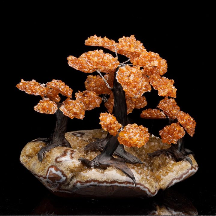 Large Citrine Gemstone Tree on Citrine Cluster Base