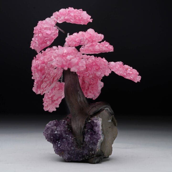 Rose Quartz Gemstone Tree on Amethyst Cluster Base - Image 5