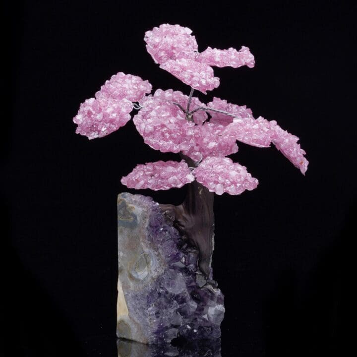 Rose Quartz Gemstone Tree on Amethyst Cluster Base - Image 5