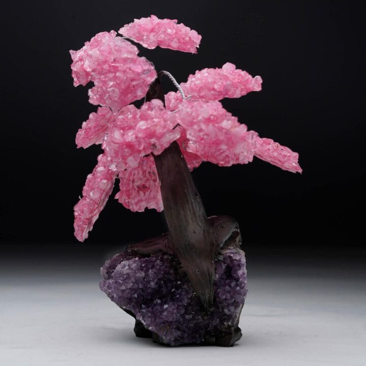 Rose Quartz Gemstone Tree on Amethyst Cluster Base - Image 4