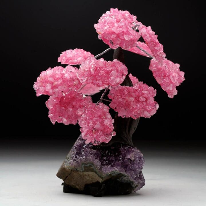 Rose Quartz Gemstone Tree on Amethyst Cluster Base