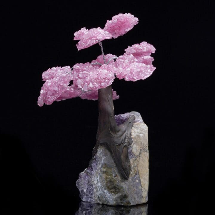 Rose Quartz Gemstone Tree on Amethyst Cluster Base - Image 4