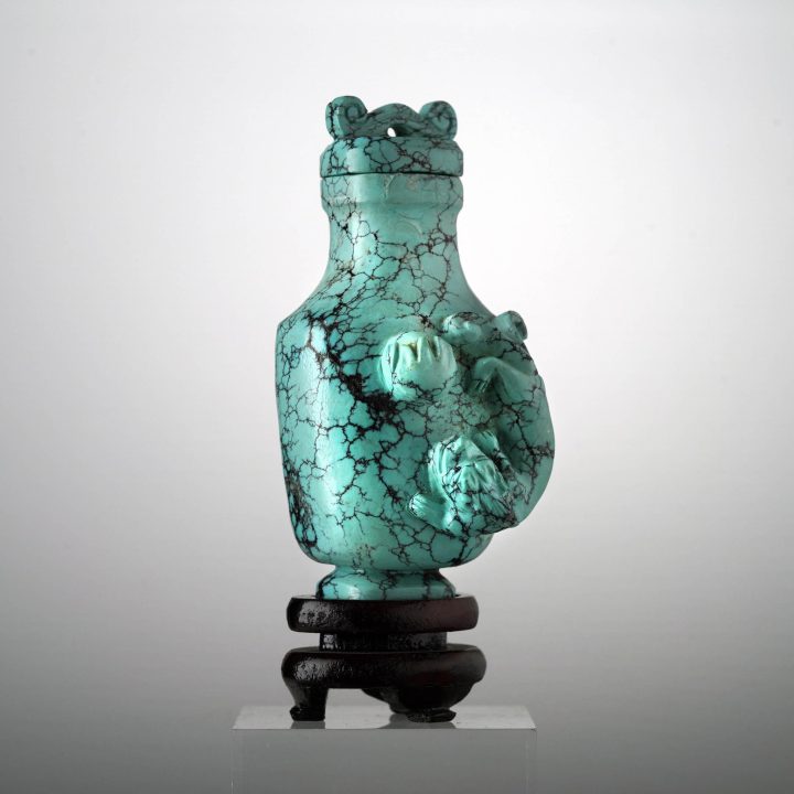 Hand‑Carved Turquoise Bottle with Custom Wood Base - Image 2