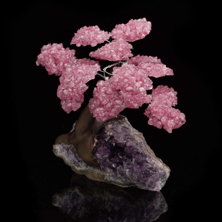 Rose Quartz Gemstone Tree on Amethyst Cluster Base - Image 2