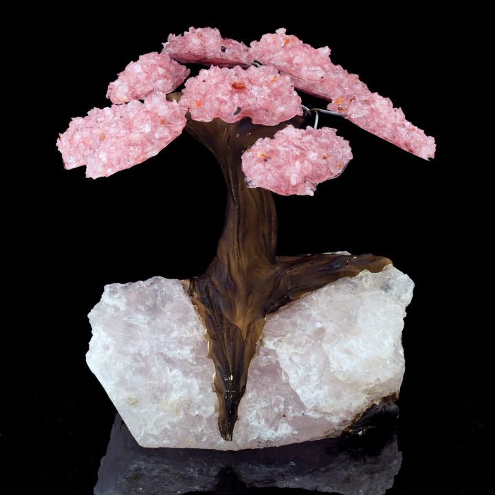 Genuine Rose Quartz Gemstone Tree on Quartz Crystal
