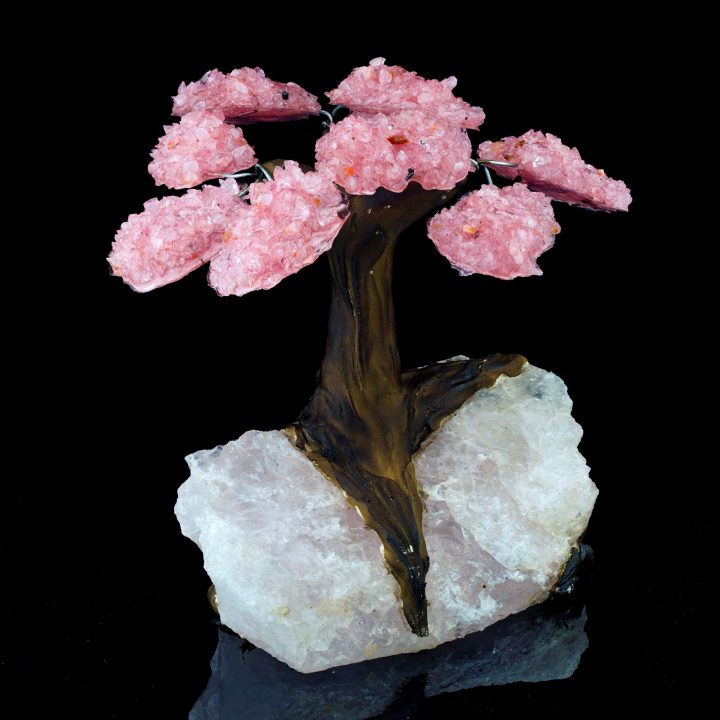 Genuine Rose Quartz Gemstone Tree on Quartz Crystal