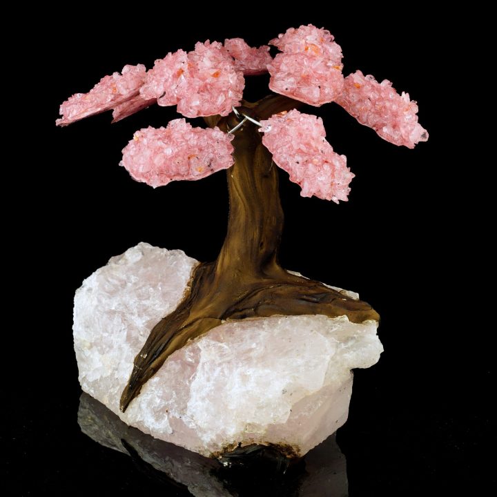 Genuine Rose Quartz Gemstone Tree on Quartz Crystal